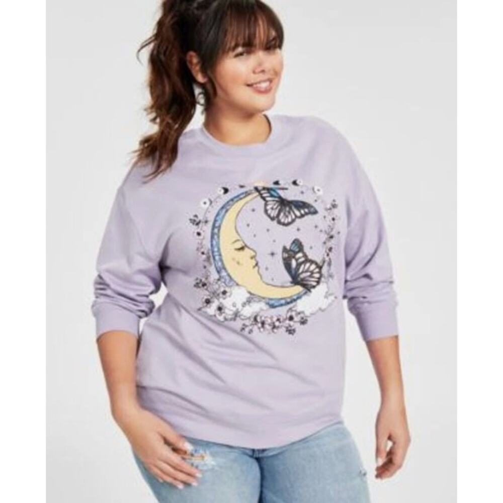 Rebellious One Moon Floral Sweatshirt Wisteria Purple‎ Women's Size X-Large